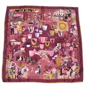 Vintage 50s 60s MCM Swiss Switzerland Novelty Art Print Tourist Scarf 26 Square